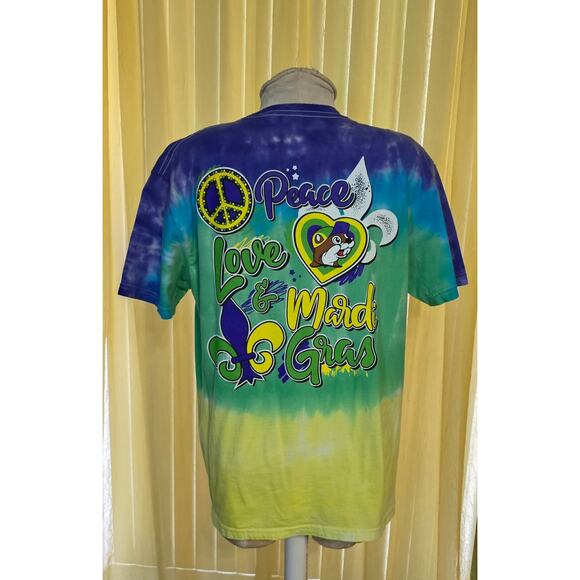 BUC-EES Peace Love & Mardi Gras Tie Dye Double Sided T-Shirt Sz L - Picture 3 of 5